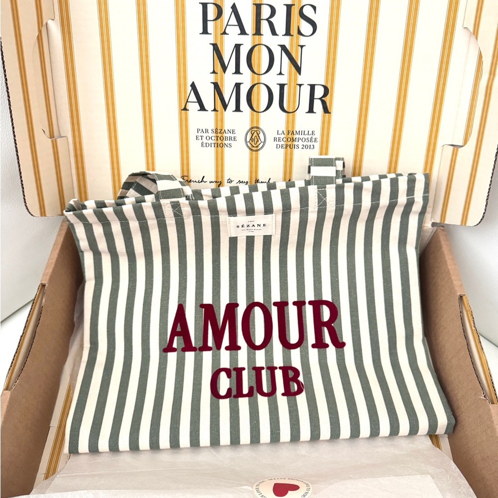 Sezane Paris Striped Canvas Tote Bag/ amour club velvet print/ New